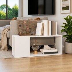 White Engineered Wood TV Cabinet with Open Shelves
