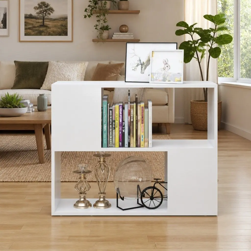 TV Cabinet White Open Compartment Storage Unit 80x24x63cm Engineered Wood