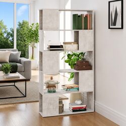 Concrete Grey Engineered Wood Book Cabinet and Room Divider