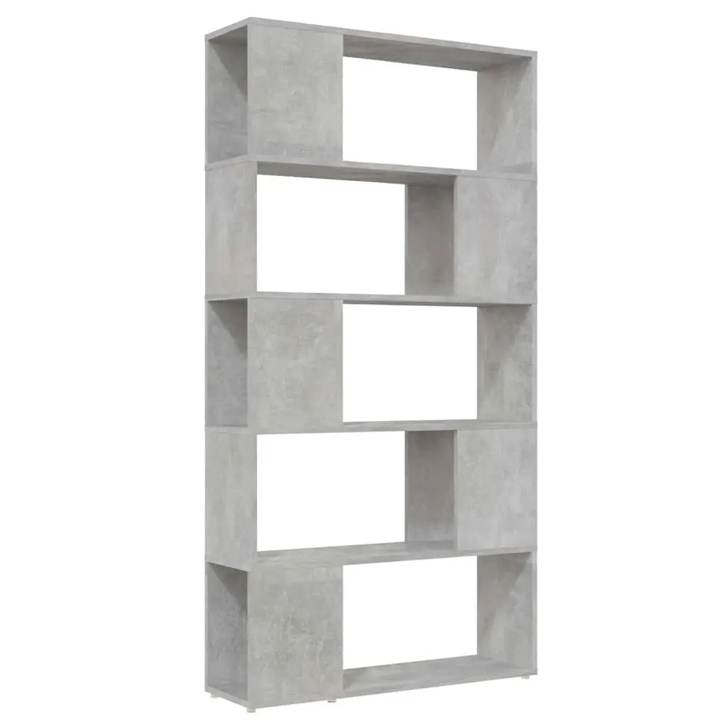 Storage Unit Book Cabinet Concrete Grey Engineered Wood Room Divider with 5 Compartments 80W x 24D x 155H cm
