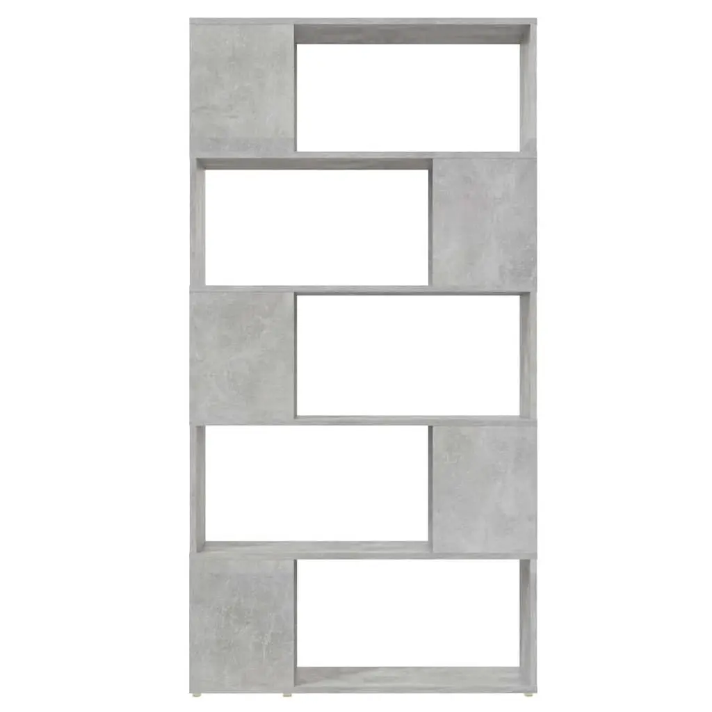 Storage Unit Book Cabinet Concrete Grey Engineered Wood Room Divider with 5 Compartments 80W x 24D x 155H cm