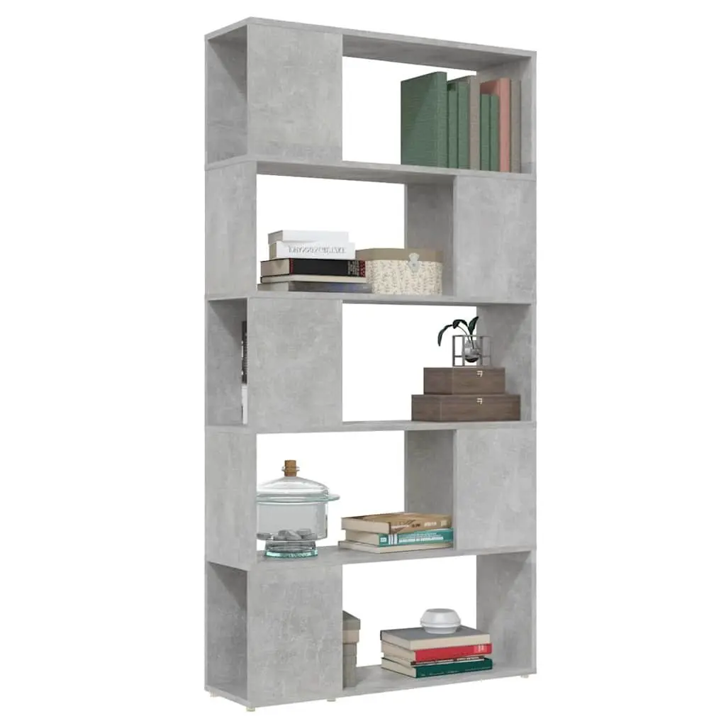 Storage Unit Book Cabinet Concrete Grey Engineered Wood Room Divider with 5 Compartments 80W x 24D x 155H cm