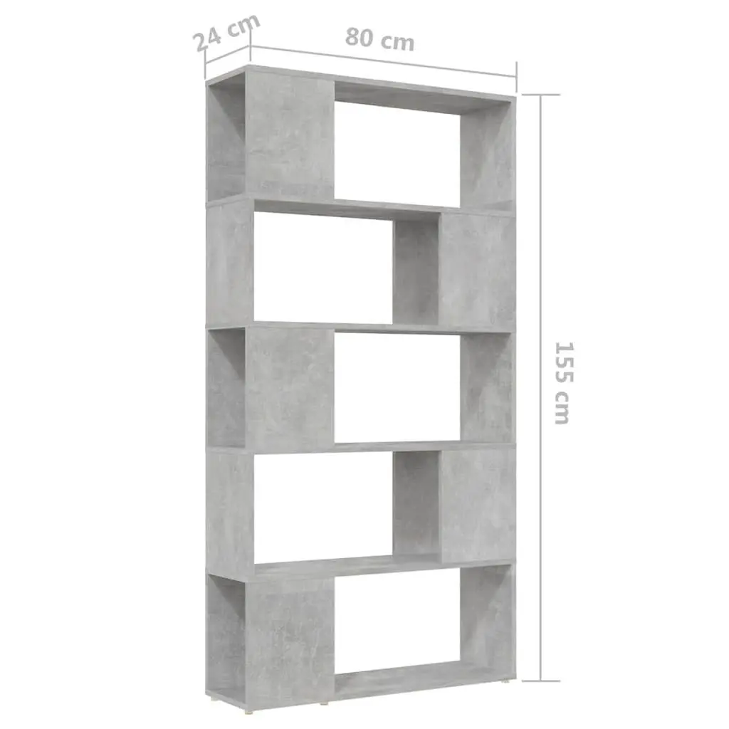 Storage Unit Book Cabinet Concrete Grey Engineered Wood Room Divider with 5 Compartments 80W x 24D x 155H cm