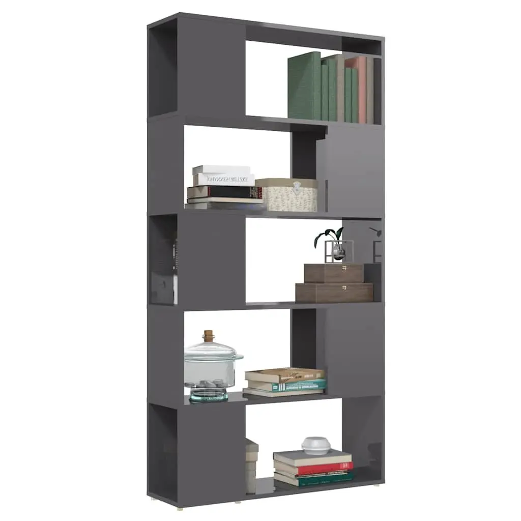 Book Cabinet Room Divider High Gloss Grey 80x24x155cm Engineered Wood Storage Shelf