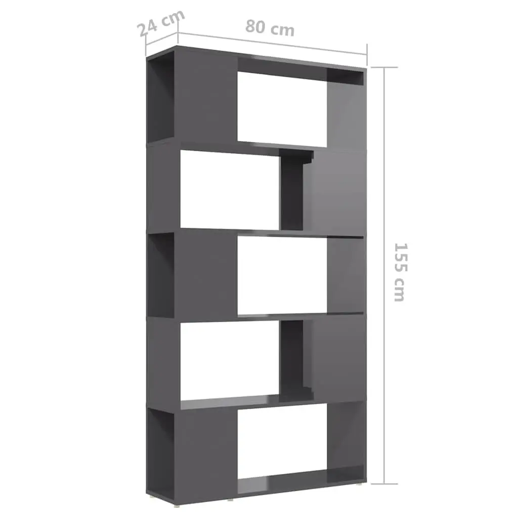 Book Cabinet Room Divider High Gloss Grey 80x24x155cm Engineered Wood Storage Shelf