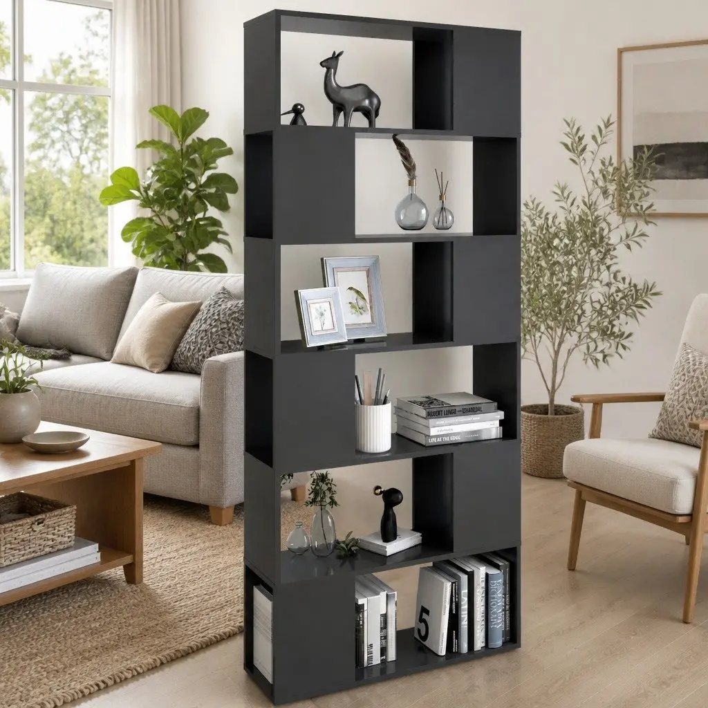 Book Cabinet Room Divider Grey 80x24x186cm Engineered Wood Storage Shelf Compartments