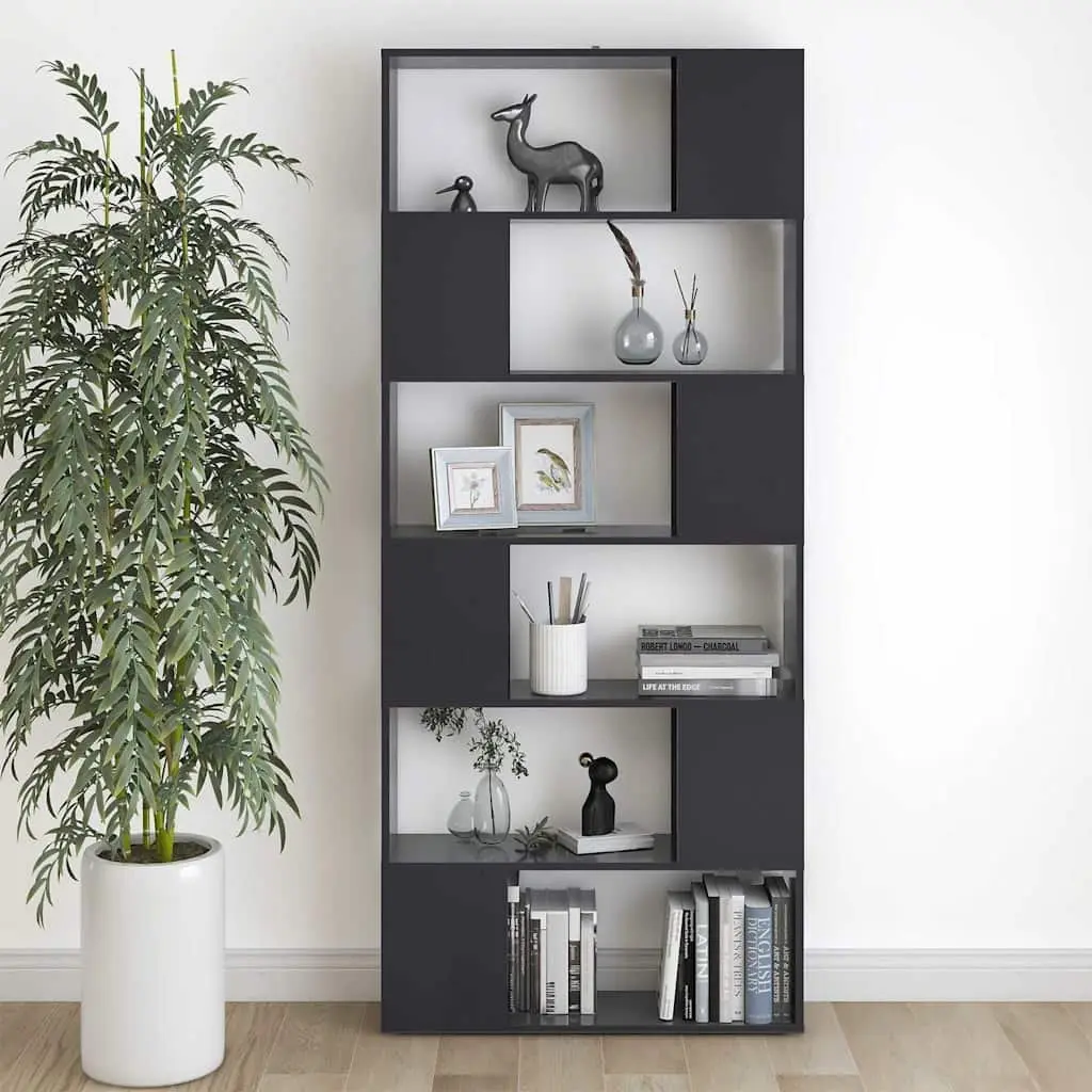 Book Cabinet Room Divider Grey 80x24x186cm Engineered Wood Storage Shelf Compartments