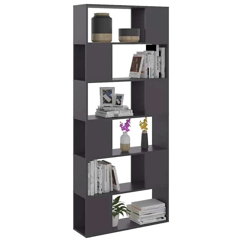 Book Cabinet Room Divider Grey 80x24x186cm Engineered Wood Storage Shelf Compartments