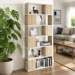 Beige Book Cabinet and Room Divider with 6 Compartments