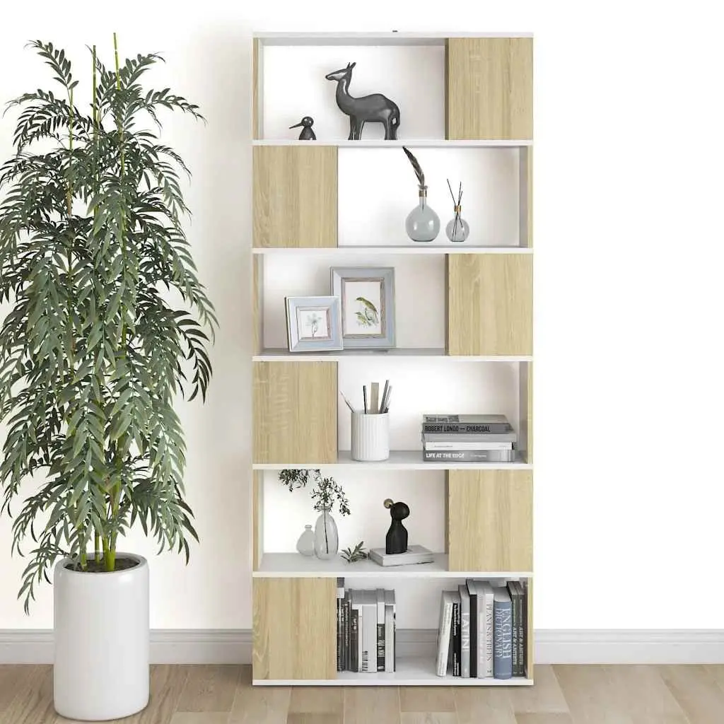 Beige Book Cabinet and Room Divider with 6 Compartments