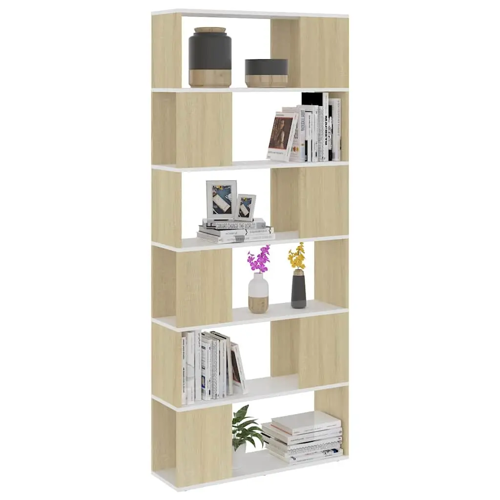 Beige Book Cabinet and Room Divider with 6 Compartments