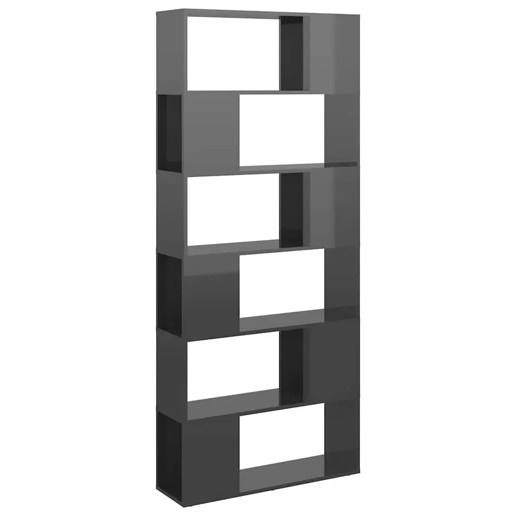 Book Cabinet Room Divider Grey 80x24x186cm Engineered Wood 6 Compartments Shelving Storage Unit