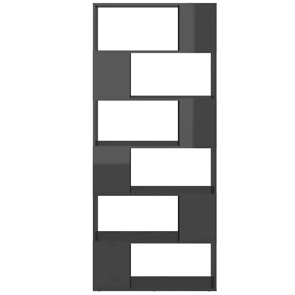 Book Cabinet Room Divider Grey 80x24x186cm Engineered Wood 6 Compartments Shelving Storage Unit