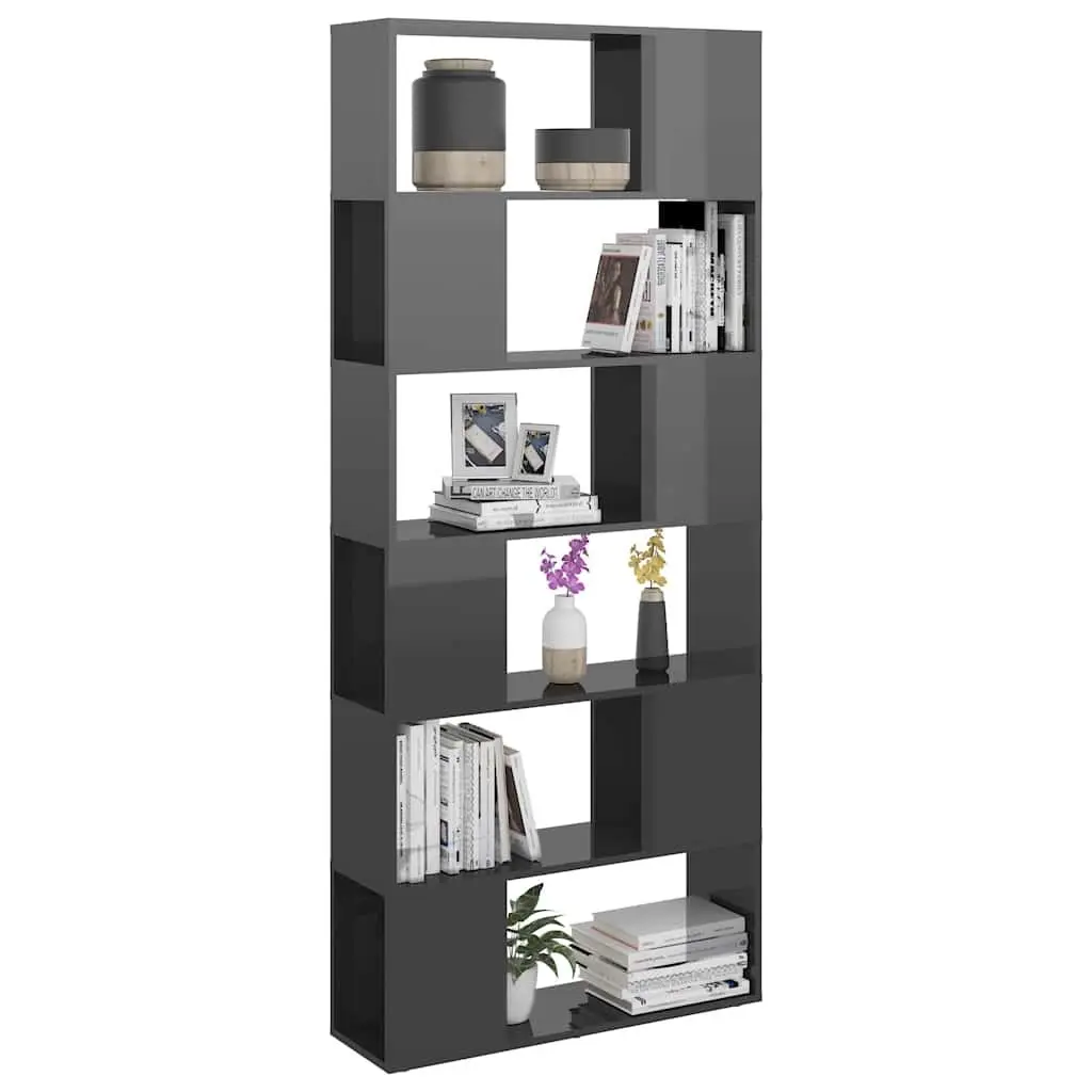 Book Cabinet Room Divider Grey 80x24x186cm Engineered Wood 6 Compartments Shelving Storage Unit