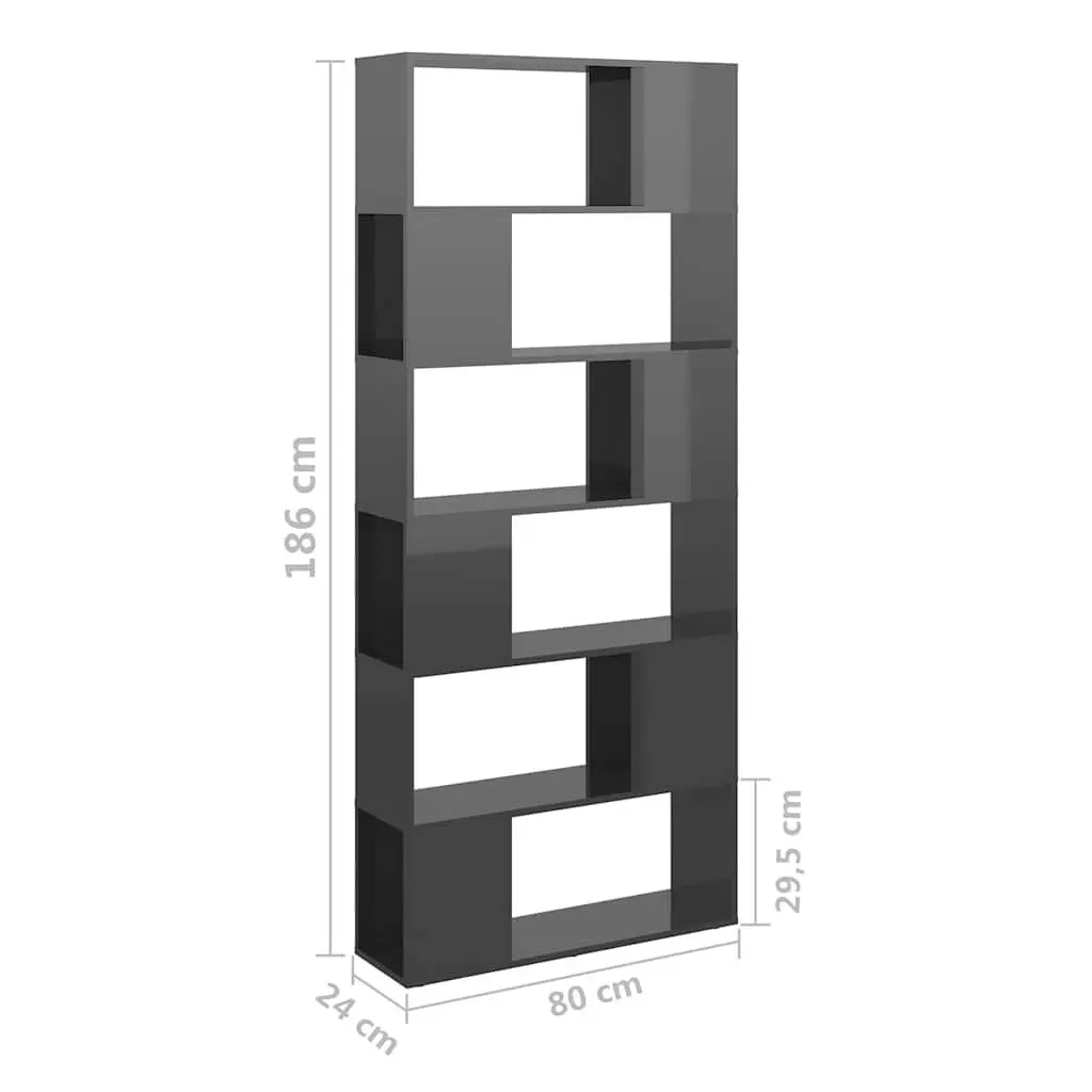 Book Cabinet Room Divider Grey 80x24x186cm Engineered Wood 6 Compartments Shelving Storage Unit