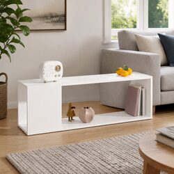 White TV Cabinet with 2 Shelves for Living Room