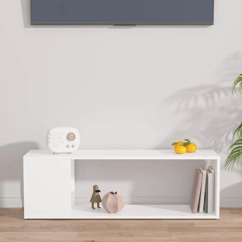 TV Cabinet White Engineered Wood 100cm Living Room Storage Unit with 2 Shelves