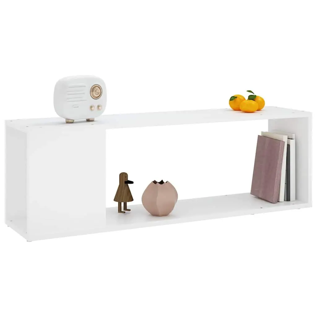 TV Cabinet White Engineered Wood 100cm Living Room Storage Unit with 2 Shelves