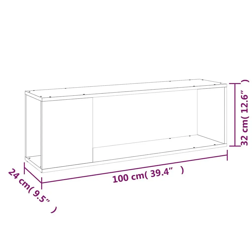 TV Cabinet White Engineered Wood 100cm Living Room Storage Unit with 2 Shelves