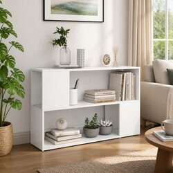 White Engineered Wood Book Cabinet with Open Compartments