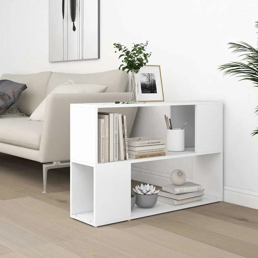 White Engineered Wood Book Cabinet with Open Compartments