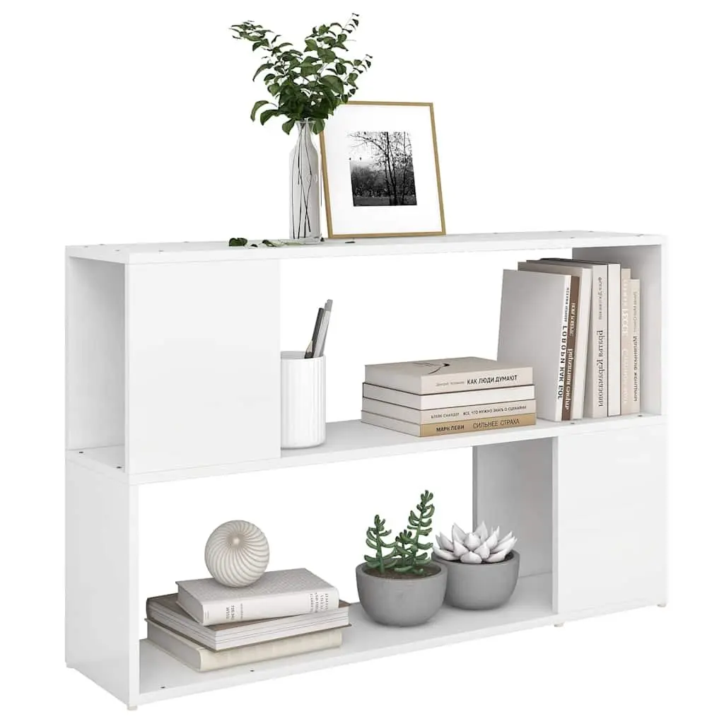 White Engineered Wood Book Cabinet with Open Compartments