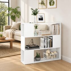 Elegant White Book Cabinet Room Divider with 3 Compartments