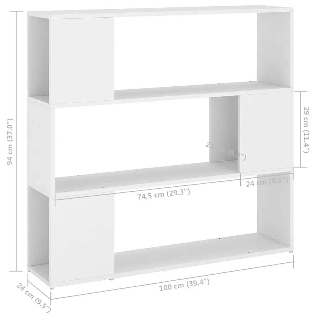 Book Cabinet Room Divider White 3 Compartments Storage Organiser