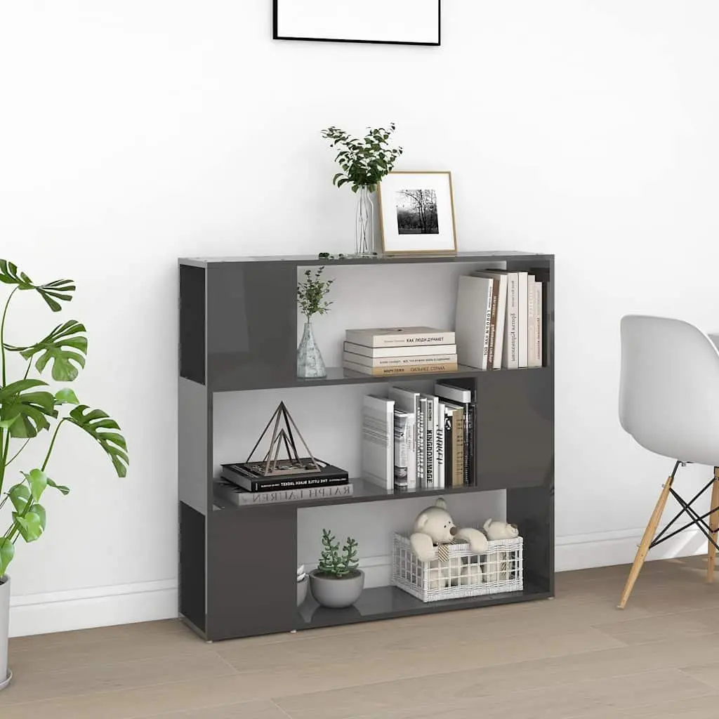 Room Divider Bookcase High Gloss Grey 94cm Height 100cm Width 24cm Depth Shelving Unit