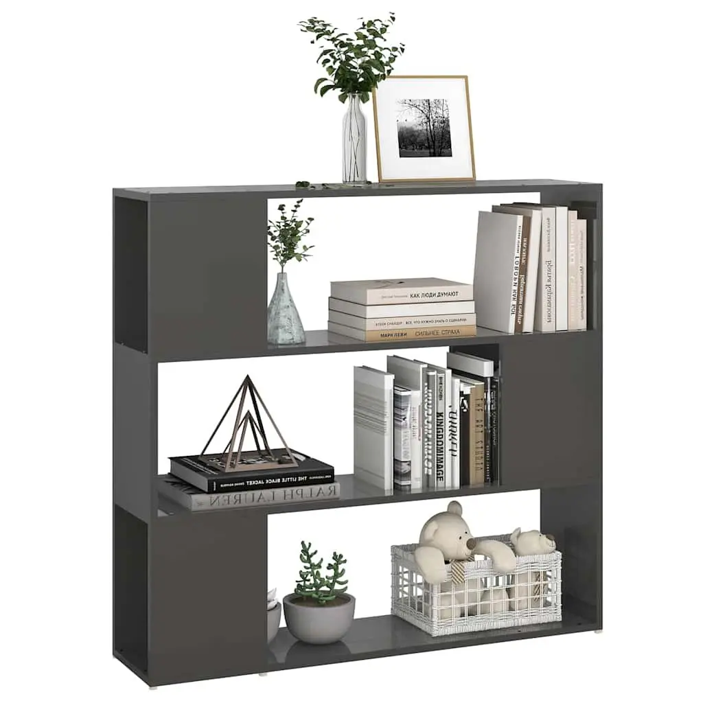 Room Divider Bookcase High Gloss Grey 94cm Height 100cm Width 24cm Depth Shelving Unit