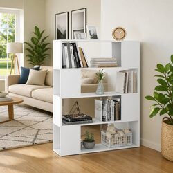 White Book Cabinet Room Divider with 4 Compartments
