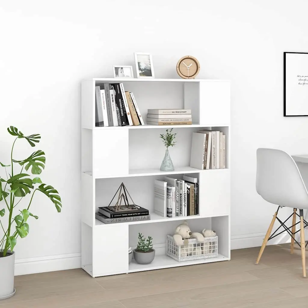 White Book Cabinet Room Divider with 4 Compartments
