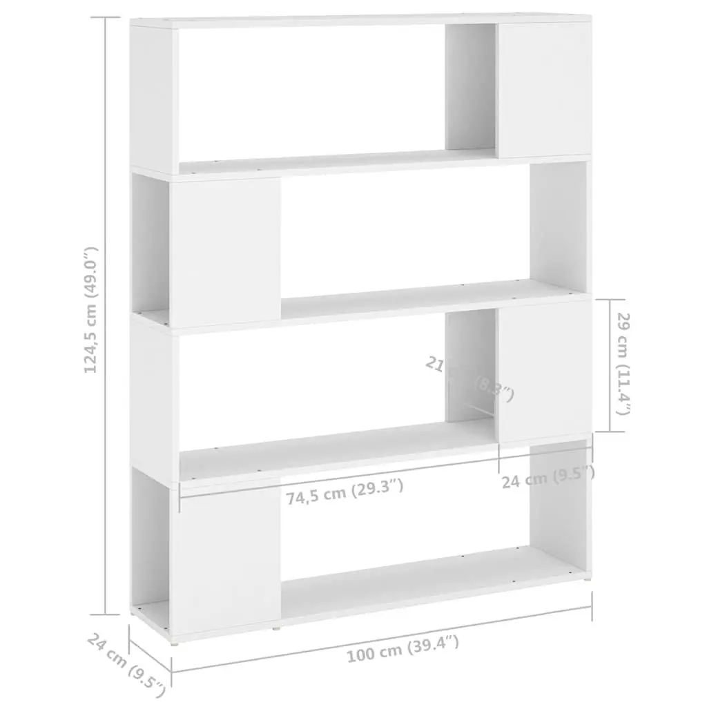 White Book Cabinet Room Divider with 4 Compartments