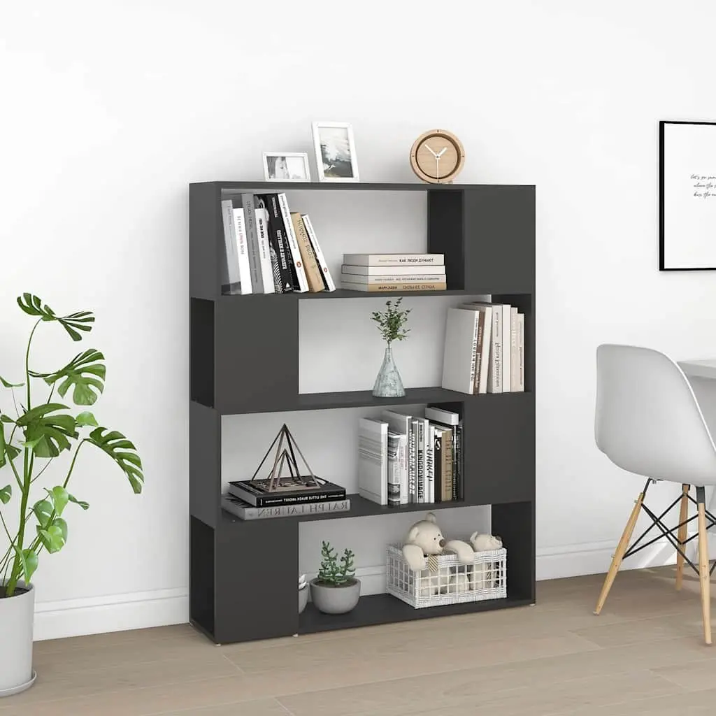 Grey Book Cabinet Room Divider Storage Unit 4 Compartments 100W x 24D x 124H cm
