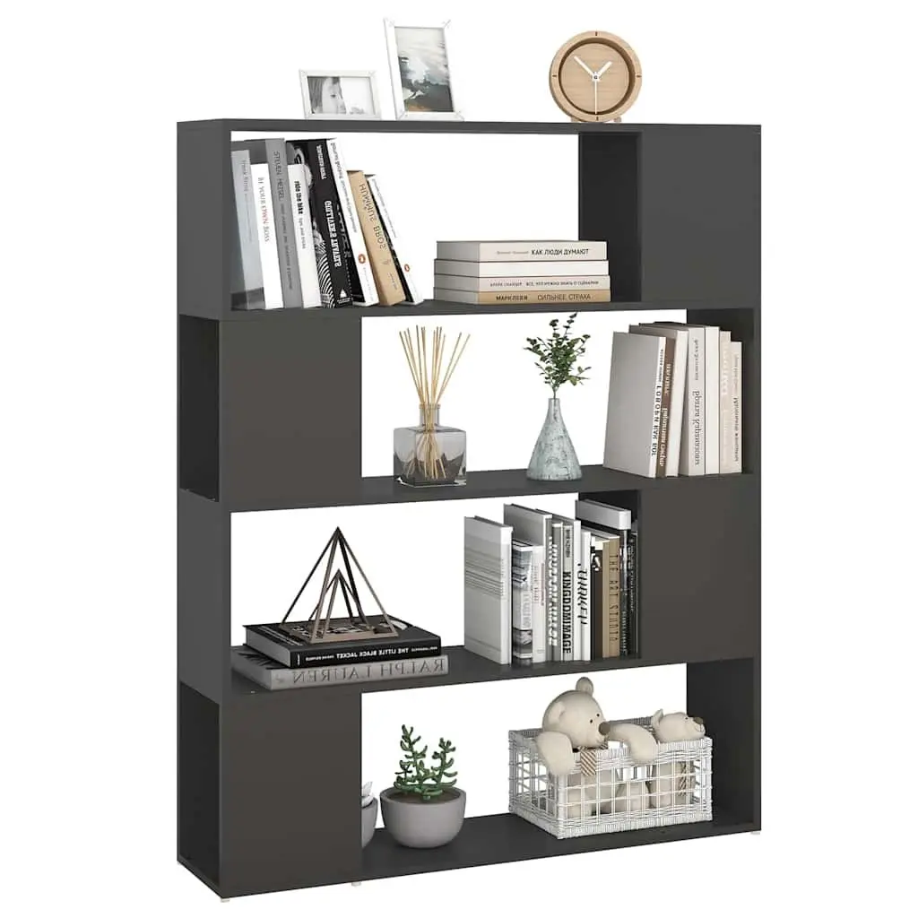 Grey Book Cabinet Room Divider Storage Unit 4 Compartments 100W x 24D x 124H cm