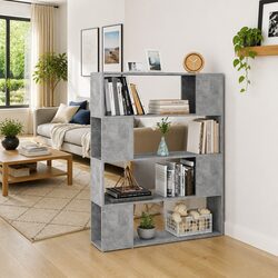 Stylish Grey Book Cabinet Room Divider with 4 Compartments