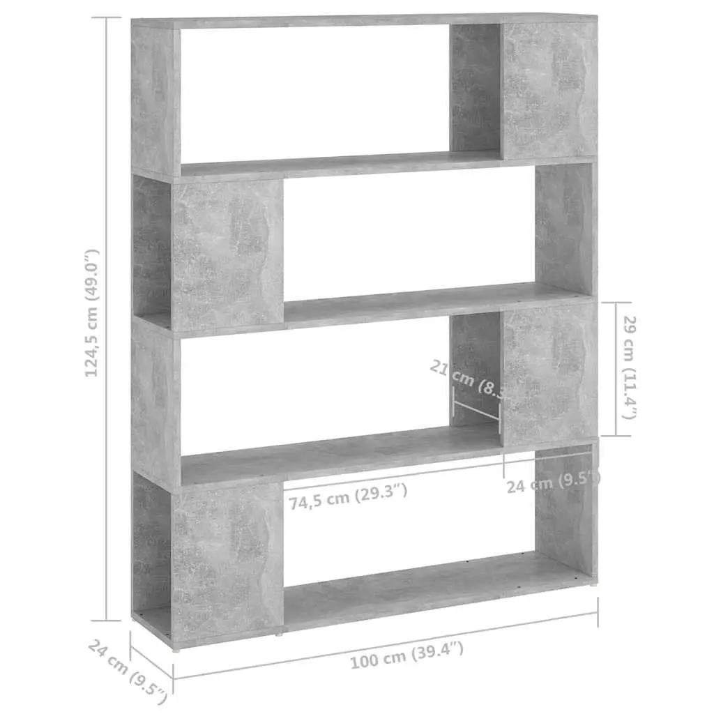Bookcase Room Divider Freestanding Storage Shelf 100x24x124 cm Grey