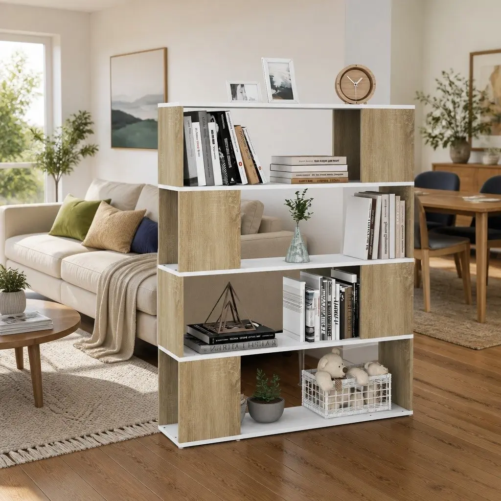 Book Cabinet Room Divider Storage 4 Compartments Beige Sonoma Oak
