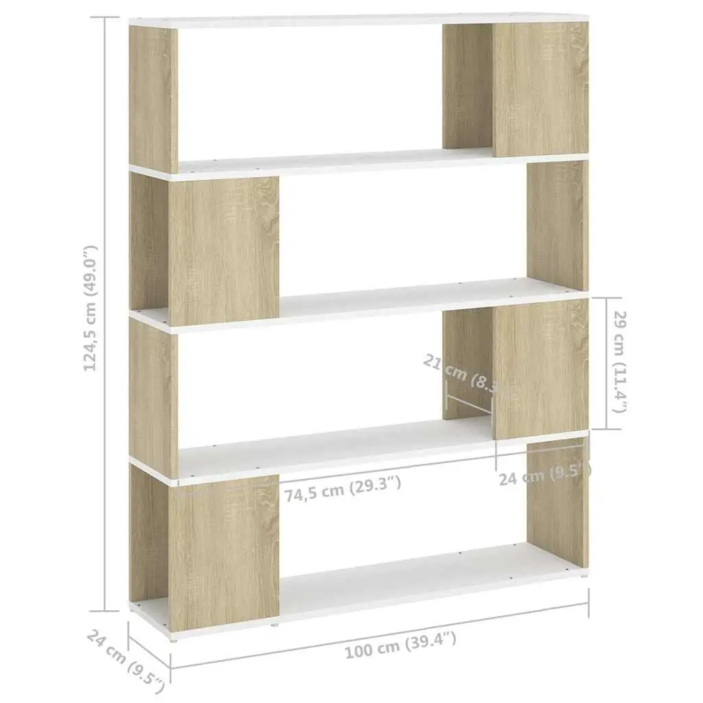 Book Cabinet Room Divider Storage 4 Compartments Beige Sonoma Oak