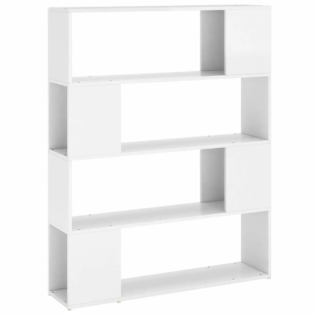 Book Cabinet Room Divider White High Gloss 100W x 24D x 124H cm Storage Organizer