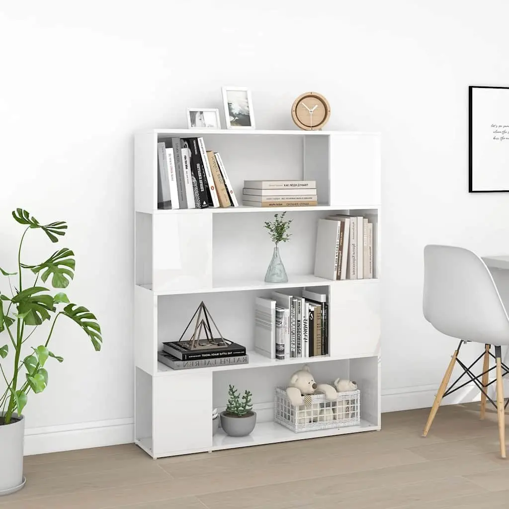 Book Cabinet Room Divider White High Gloss 100W x 24D x 124H cm Storage Organizer