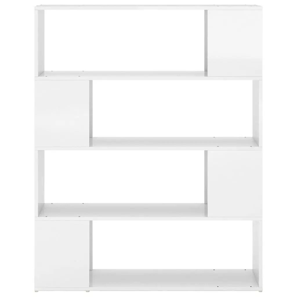 Book Cabinet Room Divider White High Gloss 100W x 24D x 124H cm Storage Organizer
