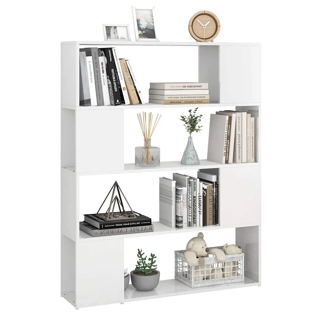 Book Cabinet Room Divider White High Gloss 100W x 24D x 124H cm Storage Organizer
