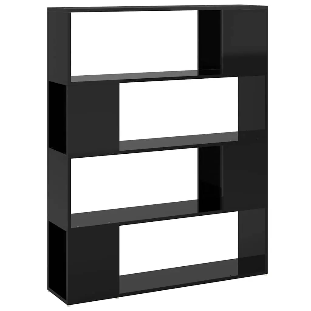 Book Cabinet Room Divider High Gloss Black 100W x 24D x 124H cm Storage Shelf Organizer Bookcase