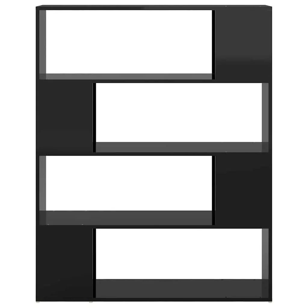 Book Cabinet Room Divider High Gloss Black 100W x 24D x 124H cm Storage Shelf Organizer Bookcase