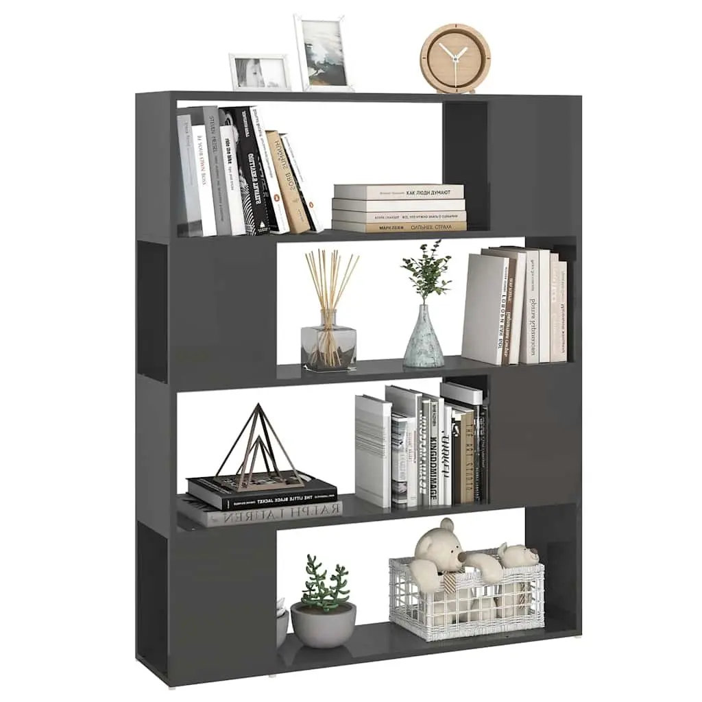 Book Cabinet Room Divider Grey 4 Compartments Standing Shelf Storage Organiser