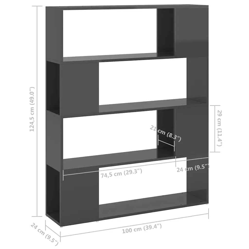 Book Cabinet Room Divider Grey 4 Compartments Standing Shelf Storage Organiser