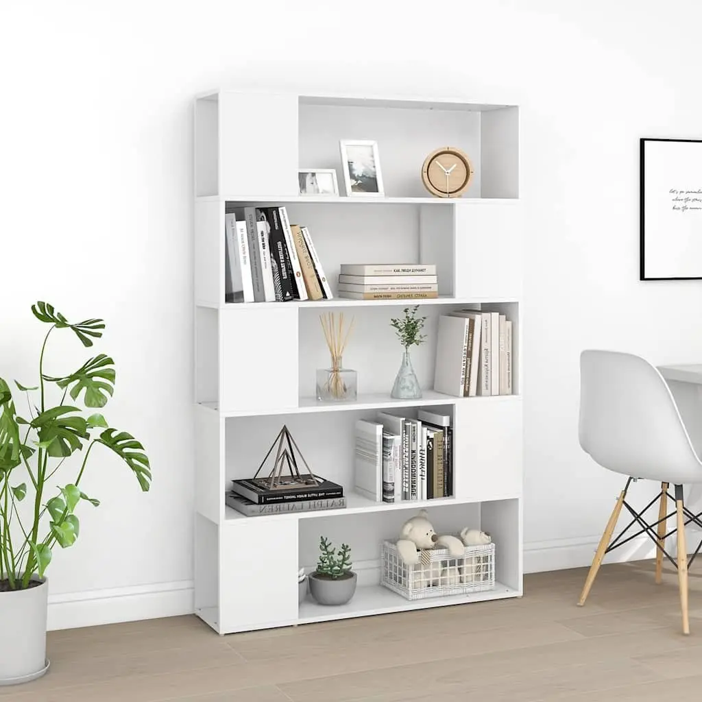 White Book Cabinet Room Divider with 5 Compartments