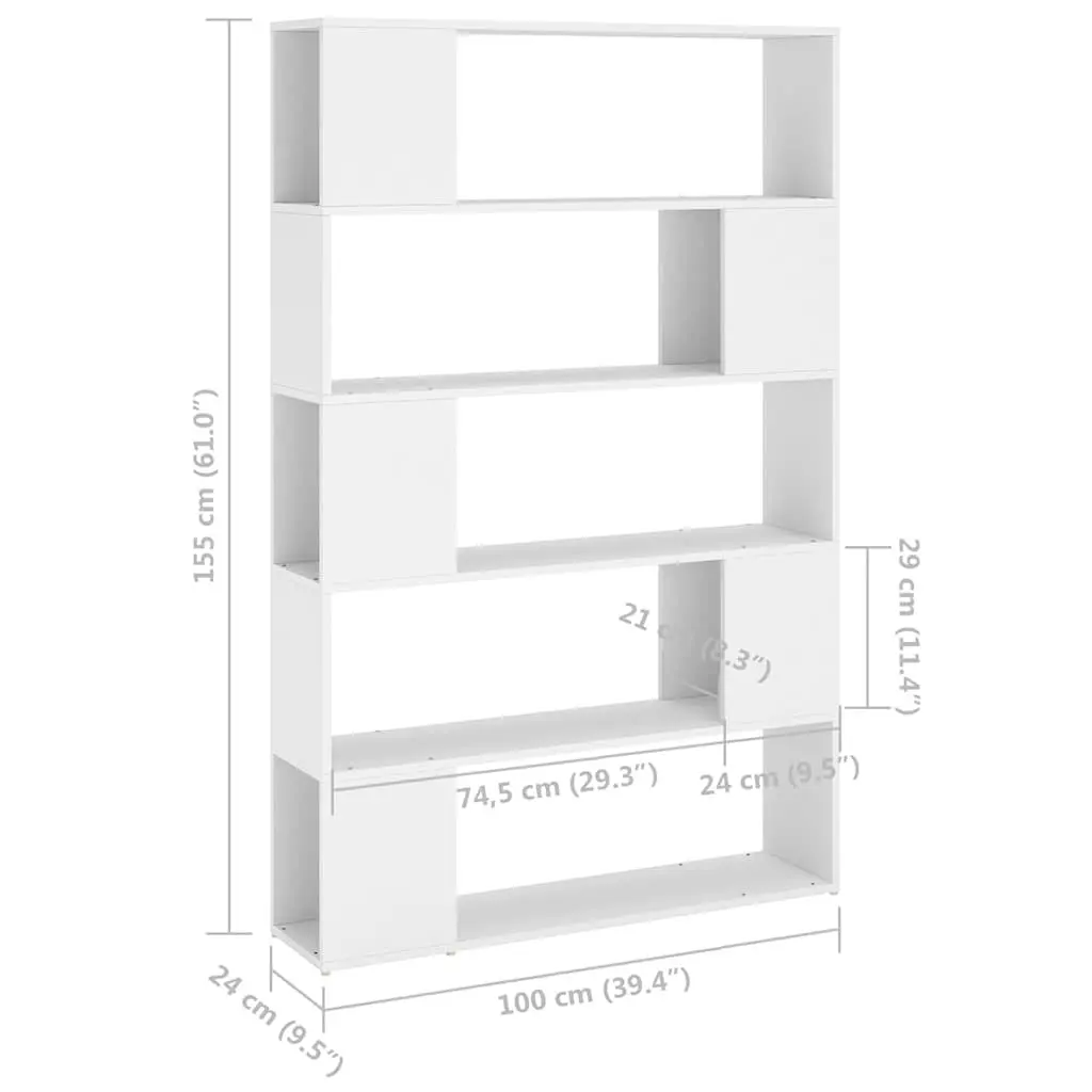 White Book Cabinet Room Divider with 5 Compartments