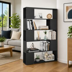 Grey Book Cabinet and Room Divider with 5 Compartments